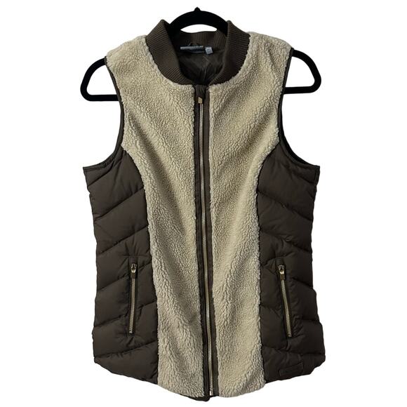 Athleta Olive Green Goose Down Tundra Sherpa Puffer Vest Small Winter Layering - Picture 1 of 6